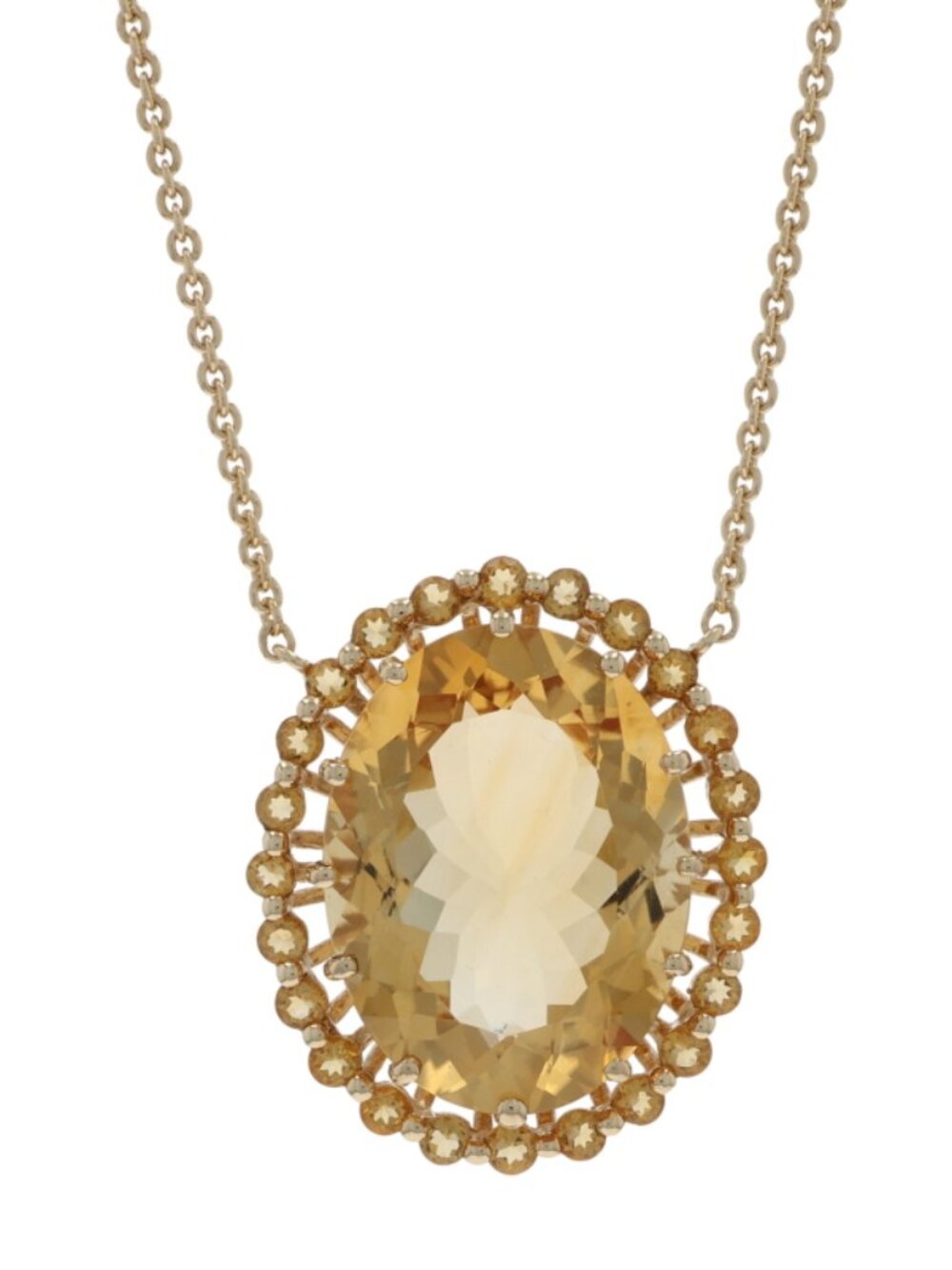 Le Vian Citrine Citrines Halo Necklace 16" - Yellow Gold 14k Oval 15.06ctw